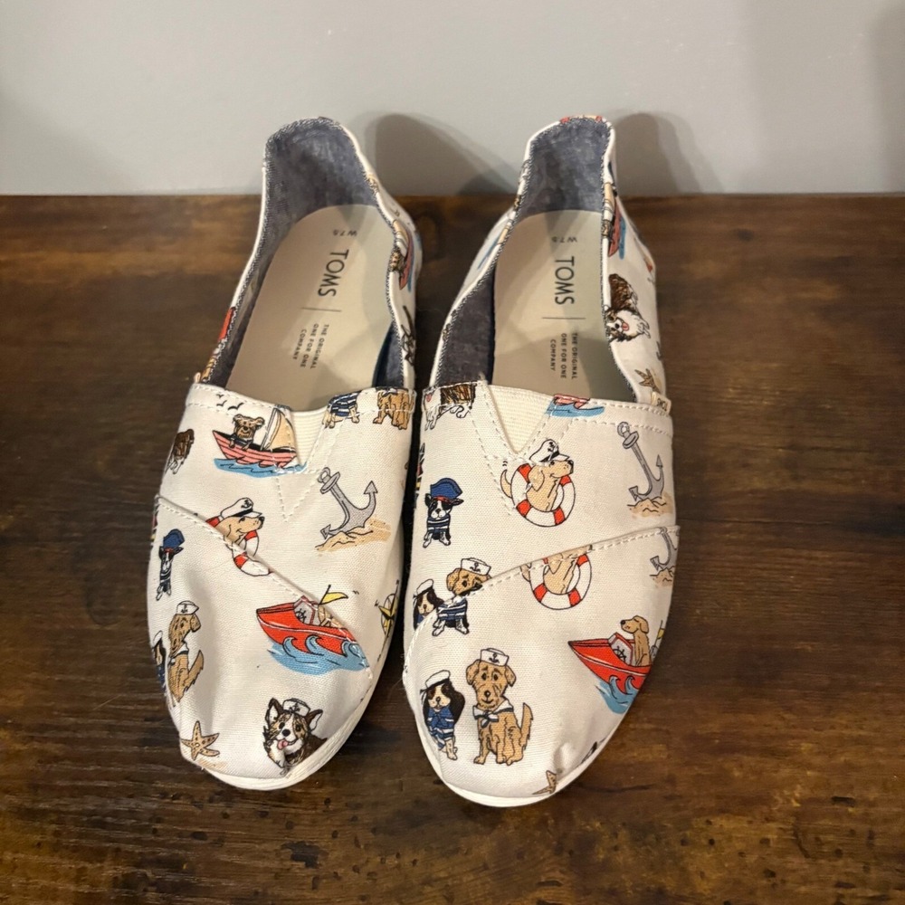 Toms Nautical Sea Venture Dog Print Canvas Slip On Shoe (Women's 7.5W) - Picture 2 of 8